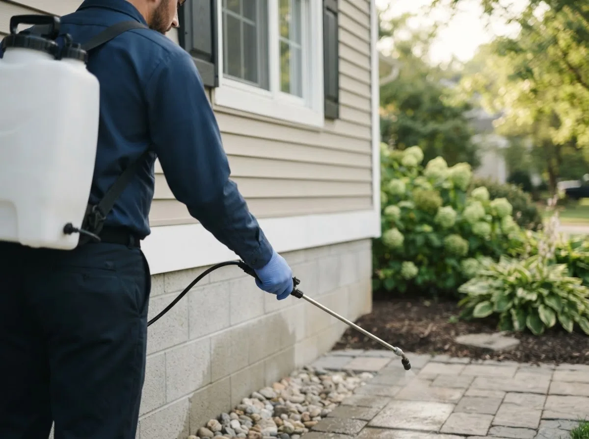 Pest control technician inspecting a home in Wixom, MI